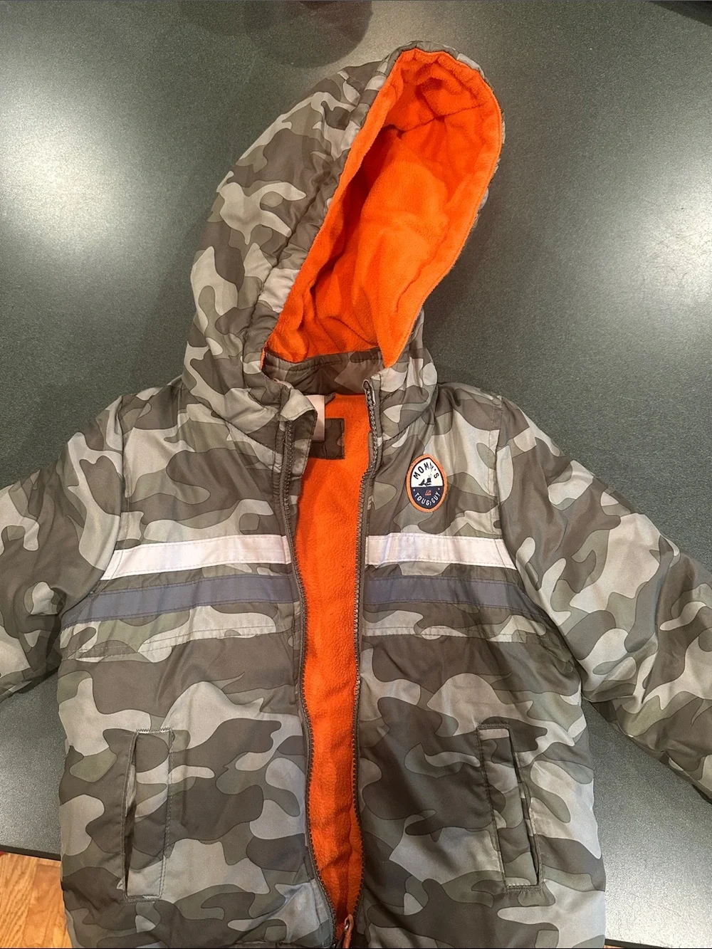 Carter's Boys Camo Puffer Jacket with Bright Orange Lining